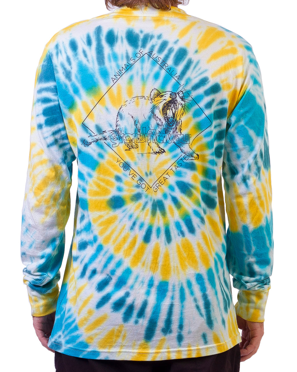 tasmanian devil tshirt long sleeve grand flavour tie dye cotton clothes streetwear fashion design apparel bodyboard dunsborough surf logo hood crew hat illustration headwear ocean waves gf